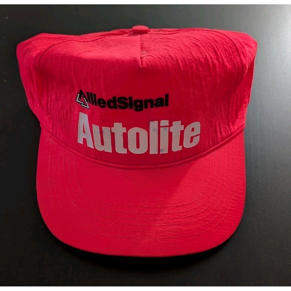 Vintage Autolite Snapback Hat Neon Coral Red Trucker Hat OSFM Sportsman